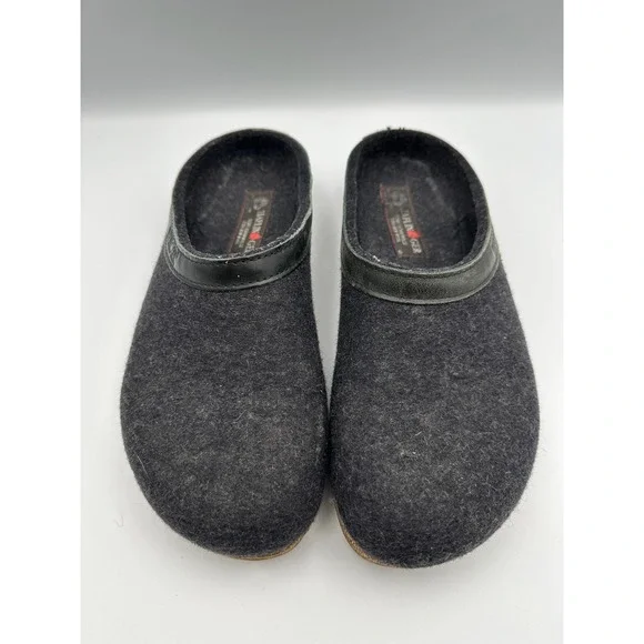 Haflinger Grizzly Wool Clogs Charcoal Grey Cork Sole Leather Shoes W9 M7 EU 40 - Picture 3 of 11
